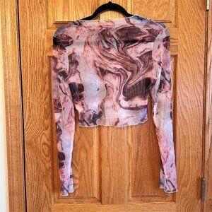SHEIN Women's Multicolor Marble Print Mesh Crop Top Size M New
